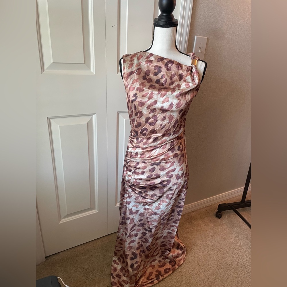 Satin Leopard Print Dress in Blush & Taupe